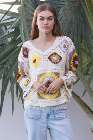 Kia V-Neck long Sleeve Crochet Top