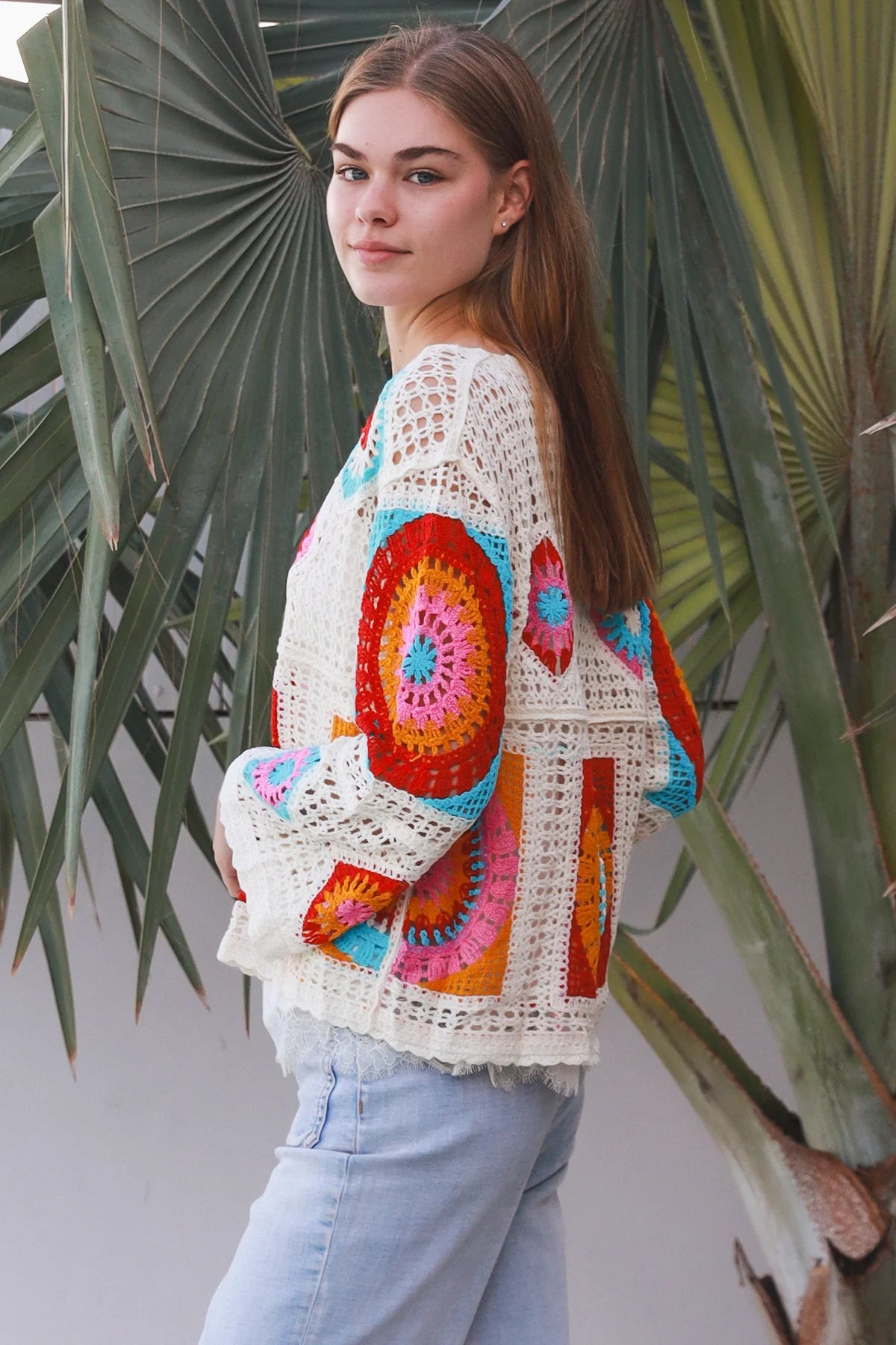 Kia V-Neck long Sleeve Crochet Top