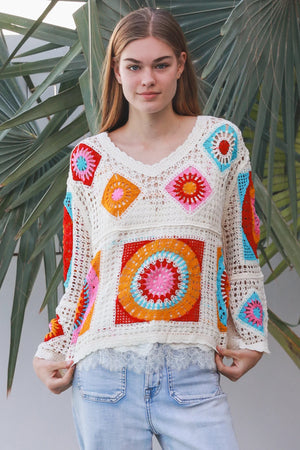 Kia V-Neck long Sleeve Crochet Top