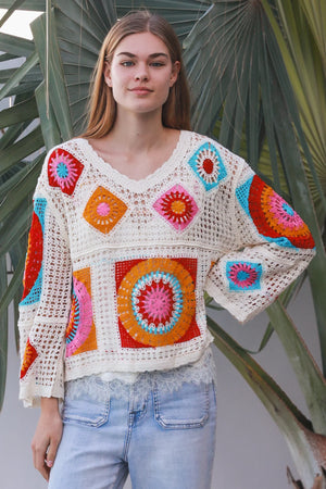 Kia V-Neck long Sleeve Crochet Top