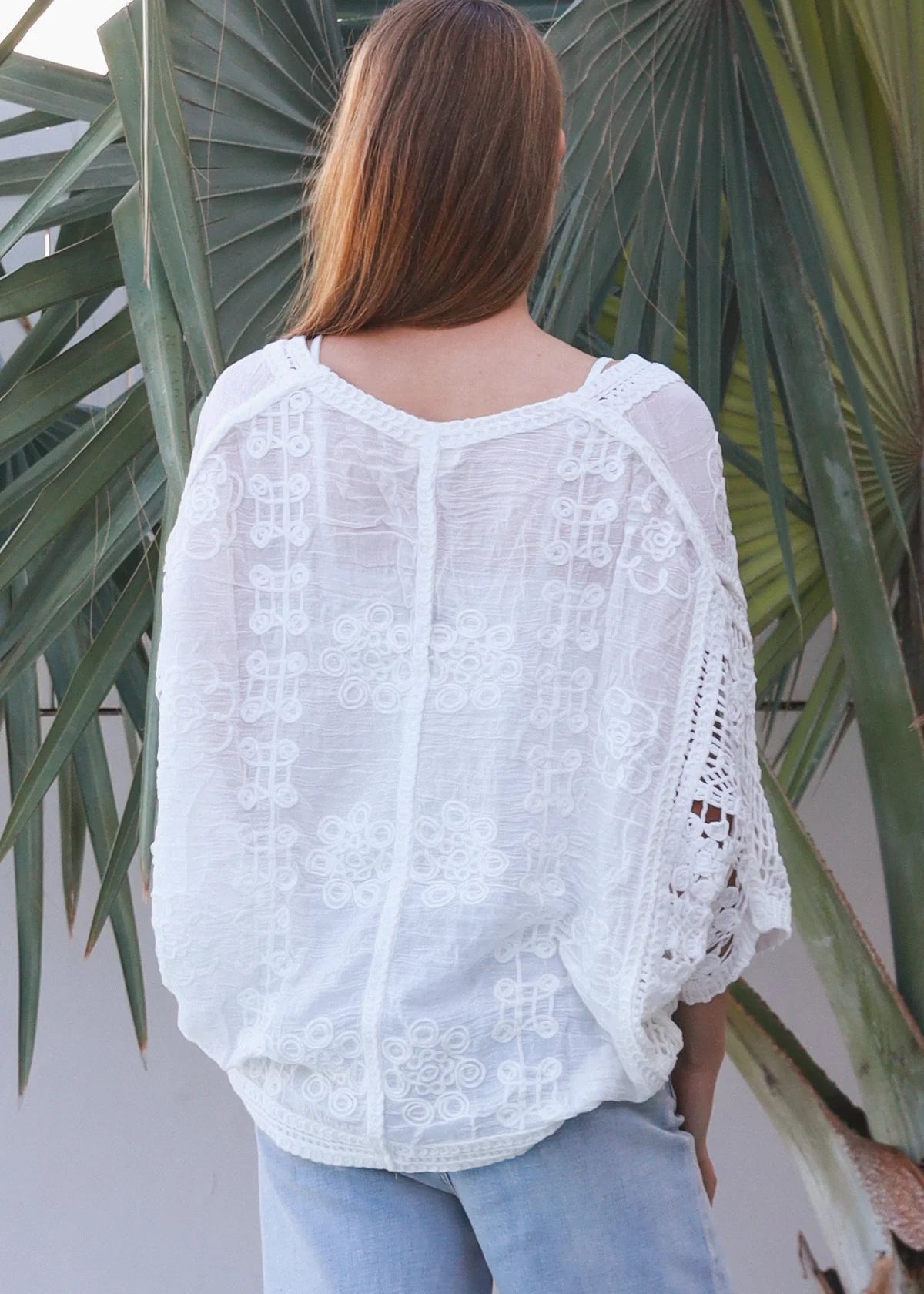 Lydia Button Up Crochet Batwing Top