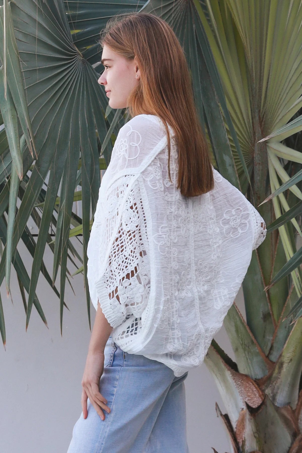 Lydia Button Up Crochet Batwing Top