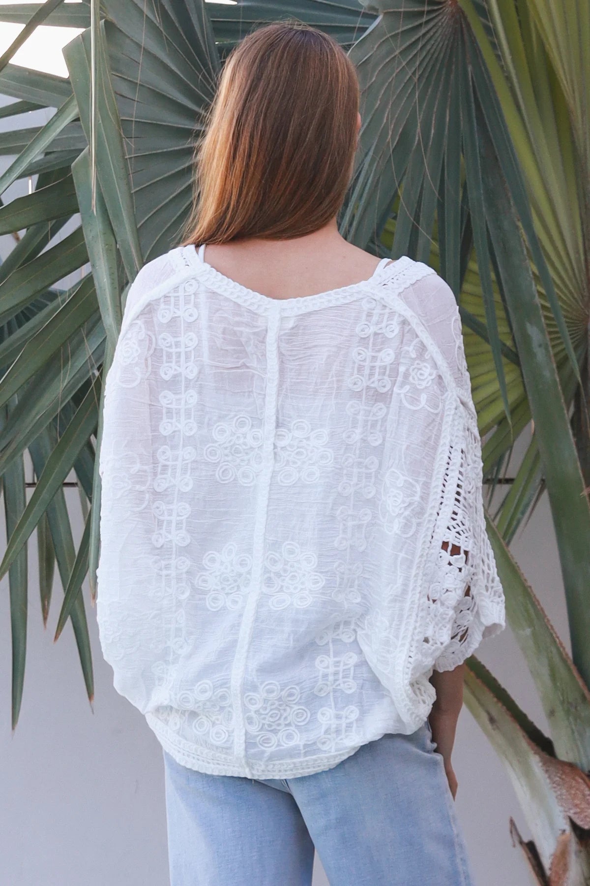 Lydia Button Up Crochet Batwing Top