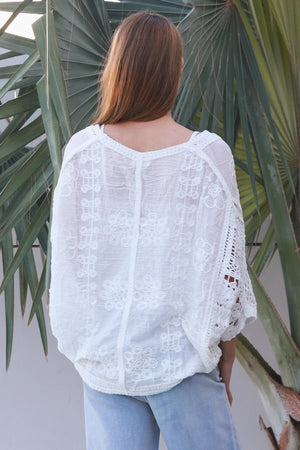 Lydia Button Up Crochet Batwing Top