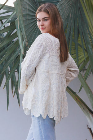 Long Sleeve Crochet Top With Scallop Hem