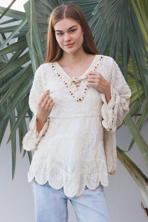 Boho Long Sleeve Crochet Top