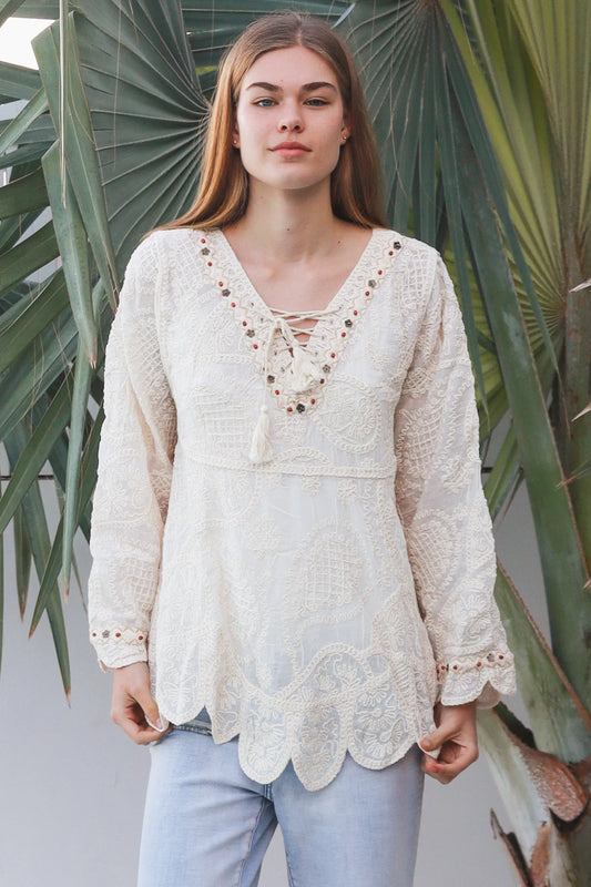 Boho Long Sleeve Crochet Top