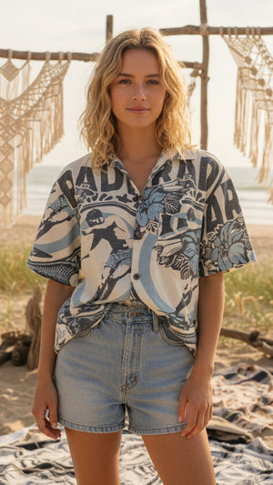 #Flour Print Button Thru Shirt