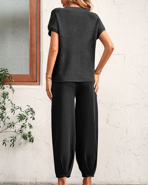 COTTON KNIT LOUNGE SET BLACK