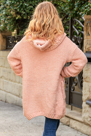Cosy Cable Knit Cardigan With Hood & Pockets