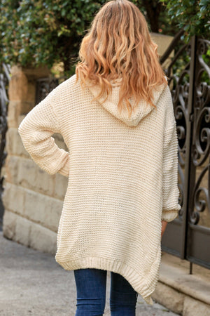 Cosy Cable Knit Cardigan With Hood & Pockets