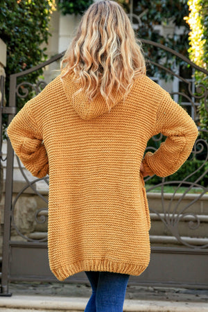 Cosy Cable Knit Cardigan With Hood & Pockets