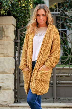 Cosy Cable Knit Cardigan With Hood & Pockets