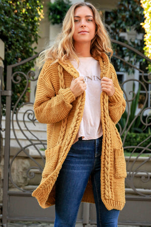 Cosy Cable Knit Cardigan With Hood & Pockets