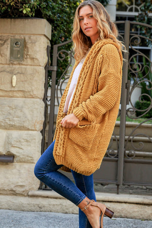 Cosy Cable Knit Cardigan With Hood & Pockets