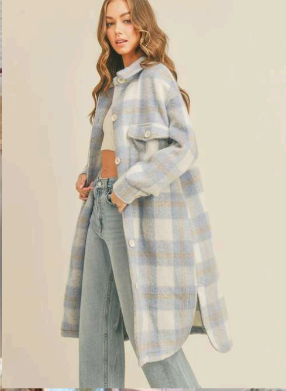 Checked Mohair Feel Long Shacket
