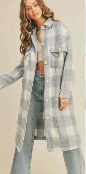 Checked Mohair Feel Long Shacket