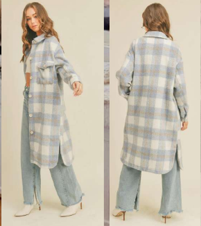 Checked Mohair Feel Long Shacket