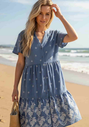 Corymbia Embroidered Baby Doll Midi Dress