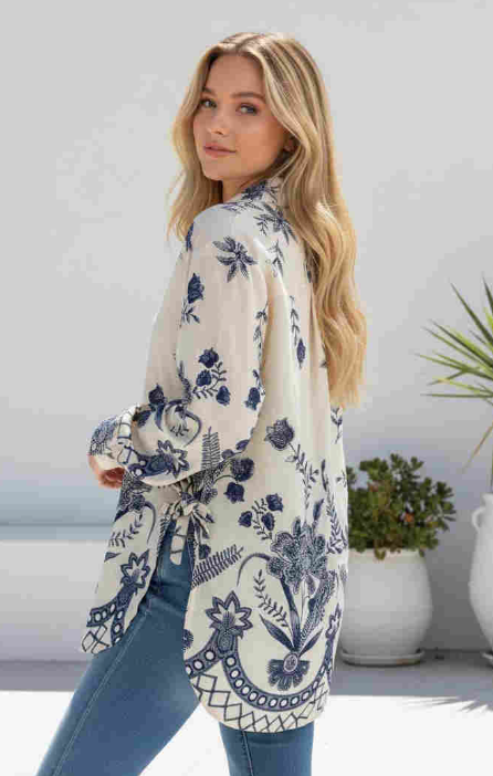 Ash Scoop Bottom Long Sleeve Top With Side Ties