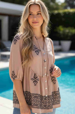 Elodie Embroidered Button Up Top
