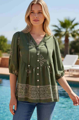 Elodie Embroidered Button Up Top