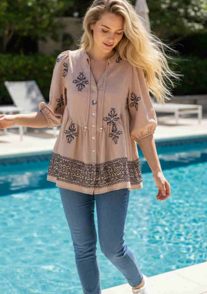 Elodie Embroidered Button Up Top