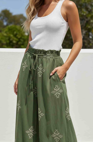 Elodie Skant Embroidered Wide Leg Pants