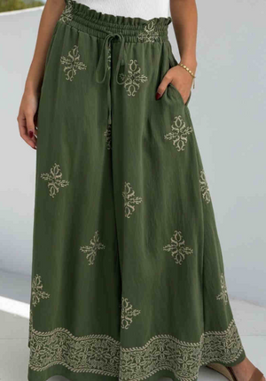 Elodie Skant Embroidered Wide Leg Pants