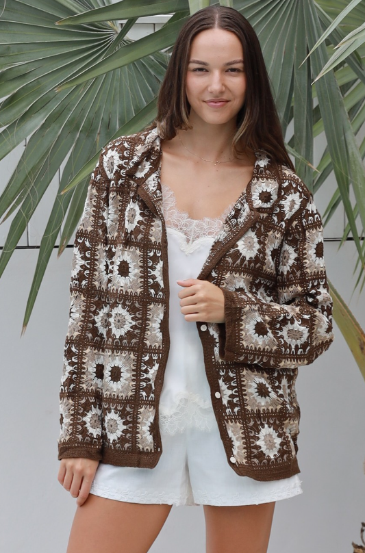 #Kianna Collared Button Up Crochet Jacket