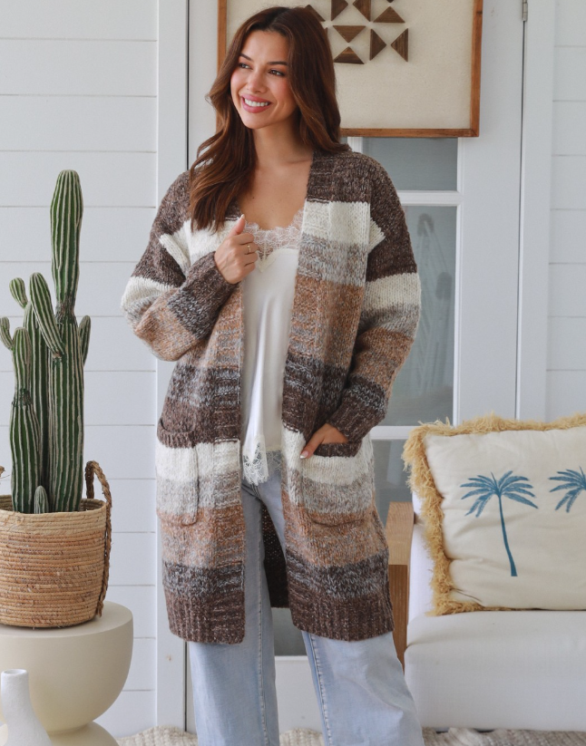 Indi Striped Mid-Length Cardigan