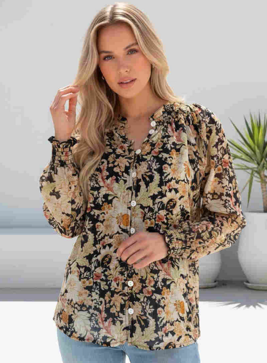 Janet Floral Long Sleeve Button Up Blouse