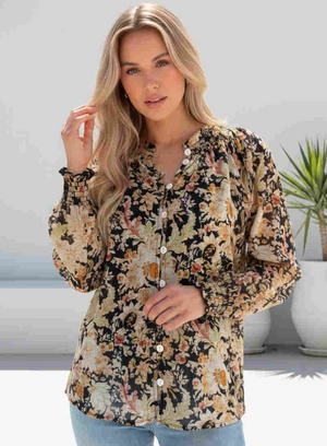 Janet Floral Long Sleeve Button Up Blouse
