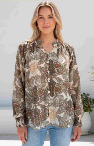 Paisley Long Sleeve Button Up Blouse