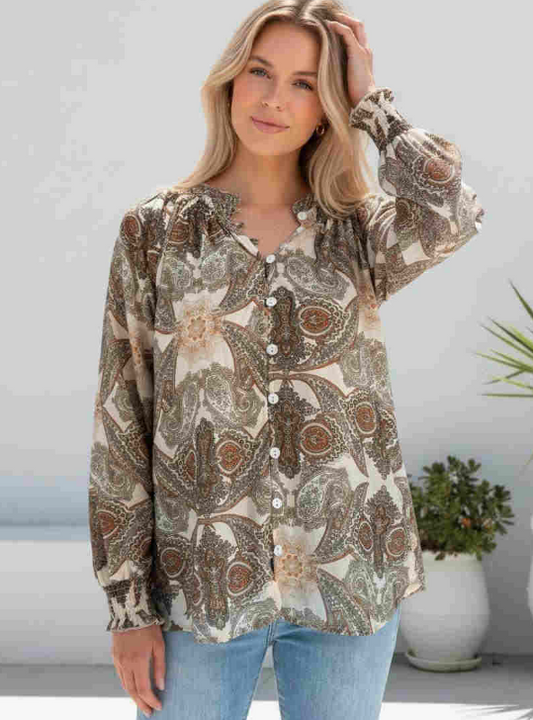 Paisley Long Sleeve Button Up Blouse