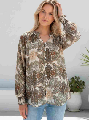Paisley Long Sleeve Button Up Blouse