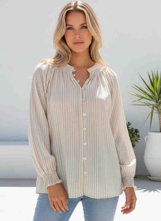 Barber Shop Long Sleeve Button Up Blouse