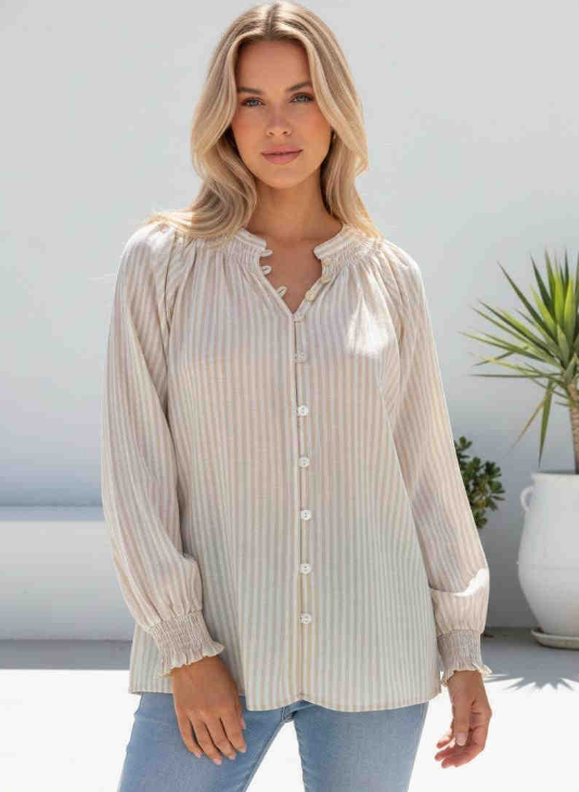 Barber Shop Long Sleeve Button Up Blouse
