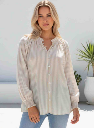 Barber Shop Long Sleeve Button Up Blouse