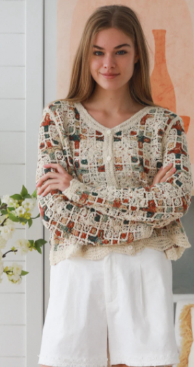 Lydia Cropped Crochet Button Up Cardigan