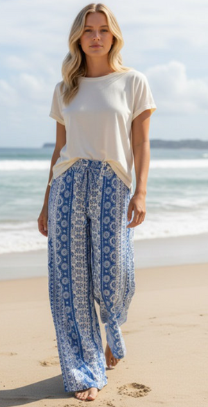 Block Print Wide Leg Pants