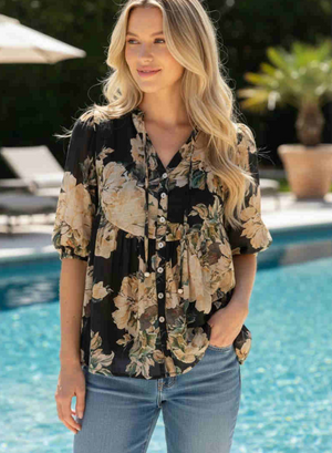 Gardenia V-neck Button Up Top
