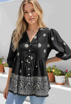 Bethany V-neck Button Up Top