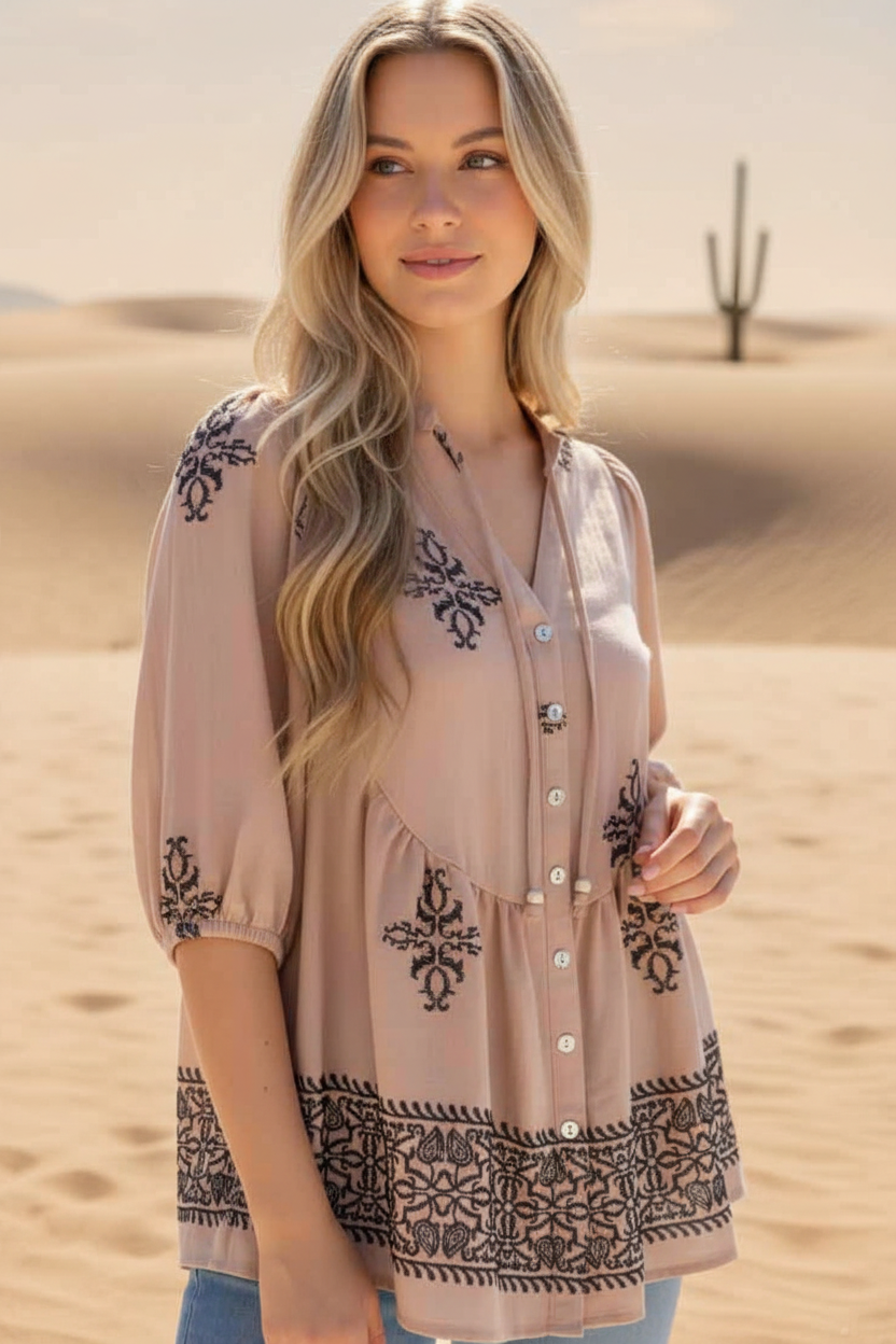 Elodie Embroidered Button Up Top