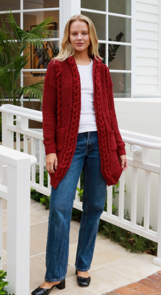 #Hooded Cable Long Knit Cardigan