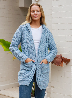 #Hooded Cable Long Knit Cardigan