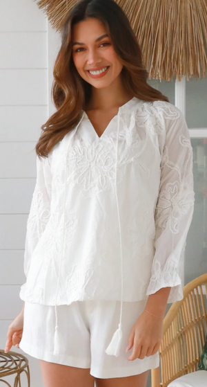 Coral Embroidered Long Sleeve Blouse