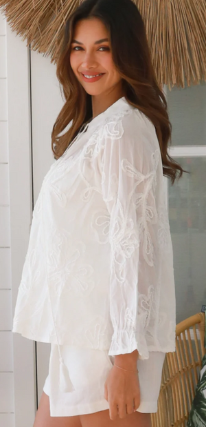 Coral Embroidered Long Sleeve Blouse