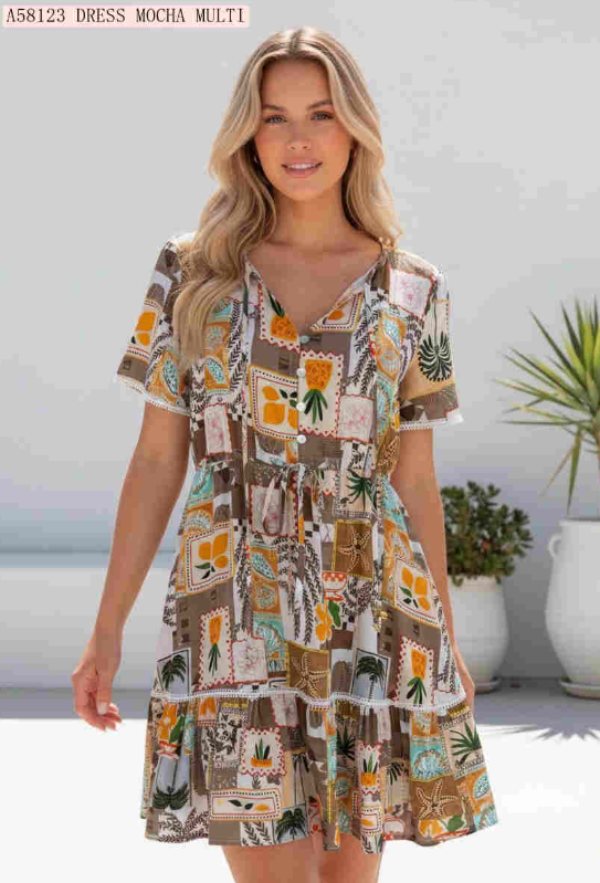Coastal Stamps V-neck Mini Dress