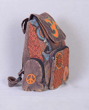 Om Sign Patchwork Cotton Backpack